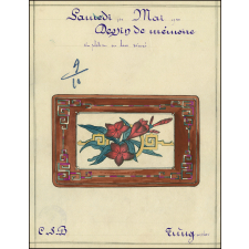 Cochinchine/Dessin de mémoire : un plateau en bois décoré.
