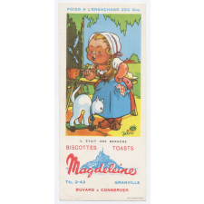 Buvard publicitaire. Biscottes Magdeleine. Il était une bergère.