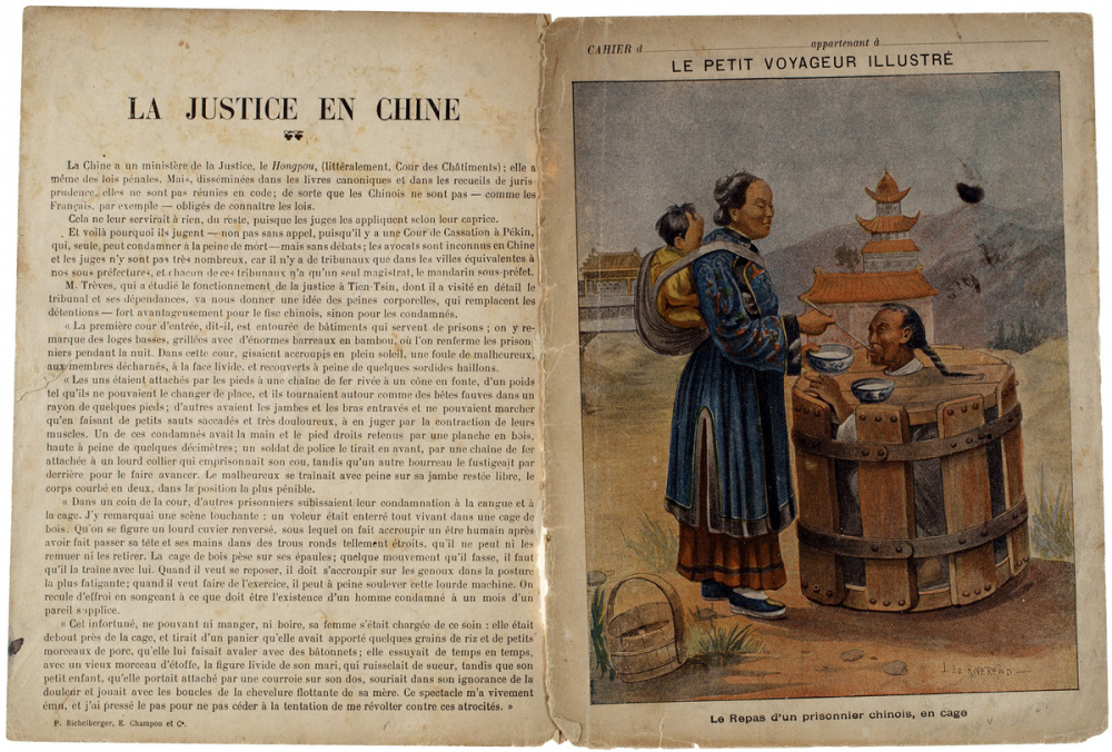 Le repas d'un prisonnier chinois en cage : Le petit voyageur illustré