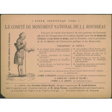 Le Comité du Monument National de J. J. Rousseau. Carton d'invitation. 