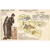 Émulsion Scott - Débilité générale, croissance, dentition, bronchite, rachitisme - Département de la Moselle - 633.461 habitants - Chef-Lieu : Metz - Sous-préfectures : Thionville, Sarrebourg, Forbach, Sarreguemines, Boulay, Château-Salins.