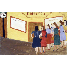 Queue devant l'épicerie Damoy. 