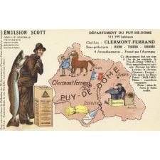 Émulsion Scott - Débilité générale, croissance, dentition, bronchite, rachitisme - Département du Puy-de-Dôme - 515.399 habitants - Chef-Lieu : Clermont-Ferrand - Sous-préfectures : Riom, Thiers, Issoire.