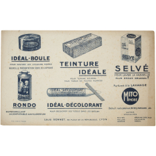 Buvard publicitaire. Idéal-Boule - Teinture Idéale - Selvé - Rondo - Idéal-Décolorant - Mitophobe.