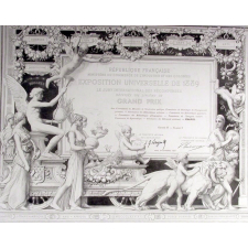 Exposition Universelle de 1889. Le jury international des récompenses décerne un diplôme de Grand Prix.