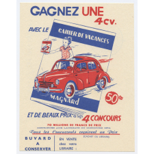 Buvard publicitaire. Gagnez une 4 CV avec le cahier de vacances Magnard.