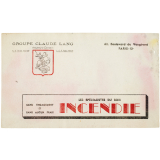 Buvard publicitaire. Groupe Claude Lang. Incendie.