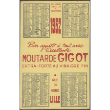 Buvard publicitaire. Moutarde Gigot. Calendrier de 1952.