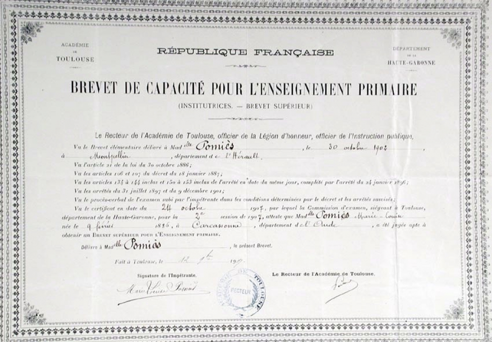Brevet de Capacité pour l'Enseignement Primaire (Institutrices-Brevet Supérieur).