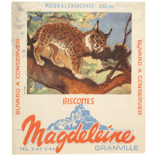 Buvard publicitaire. Biscottes Magdeleine. Un Lynx.