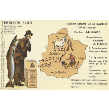 Émulsion Scott - Débilité générale, croissance, dentition, bronchite, rachitisme - Département de la Sarthe - 387.482 habitants - Chef-Lieu : Le Mans - Sous-préfecture : Mamers, La Flèche.