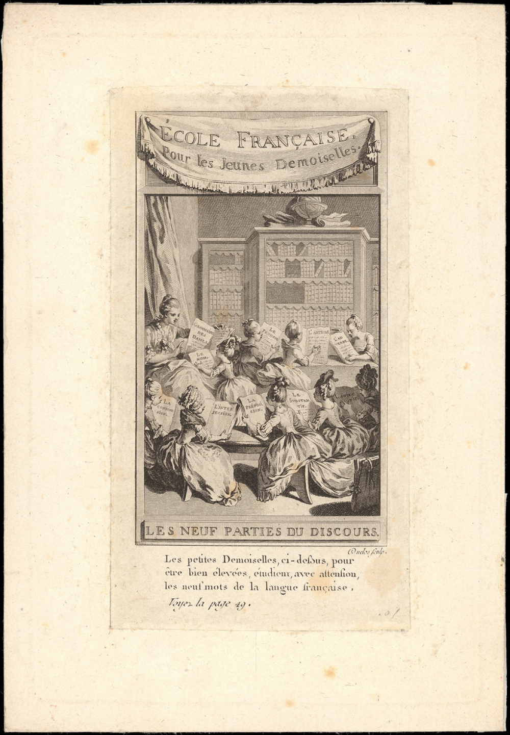 École française pour les jeunes demoiselles. Les neuf parties du discours.