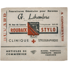 Buvard publicitaire. G. Lehembre - Roubaix Stylo.