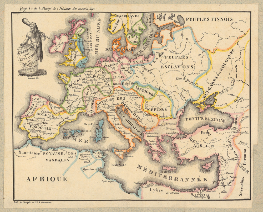 L'Europe après l'invasion des Barbares au VIe siècle.
