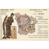 Émulsion Scott - Débilité générale, croissance, dentition, bronchite, rachitisme - Département de la Nièvre - 260.502 habitants - Chef-Lieu : Nevers - Sous-préfectures : Clamecy, Château-Chinon.