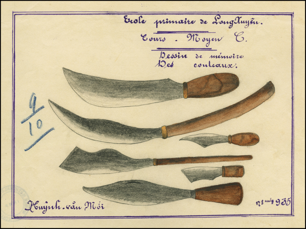 Cochinchine/Dessin de mémoire : des couteaux.