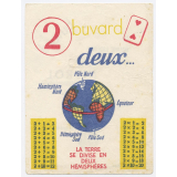 Buvard publicitaire. Sauba. Deux. La Terre se divise en deux hémisphères.