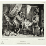 Alphabet moral et philosophique à l'usage des petits et des grands enfans. A. Avare. Pauvre Jean ! Pauvre chien !.
