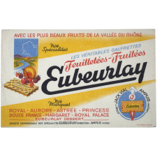 Buvard publicitaire. Les véritables gaufrettes feuilletées-fruitées Eubeurlay.