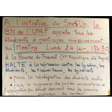 A l'initiative du Snes Up, Le BN de l'UNEF appelle tous les étudiants à participer massivement au Meeting Lundi 24 fev.