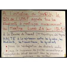 A l'initiative du Snes Up, Le BN de l'UNEF appelle tous les étudiants à participer massivement au Meeting Lundi 24 fev.