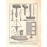Sculpture, Différens Outils pour travailler le Marbre et Machine pour transporter les Figures Sculptées.