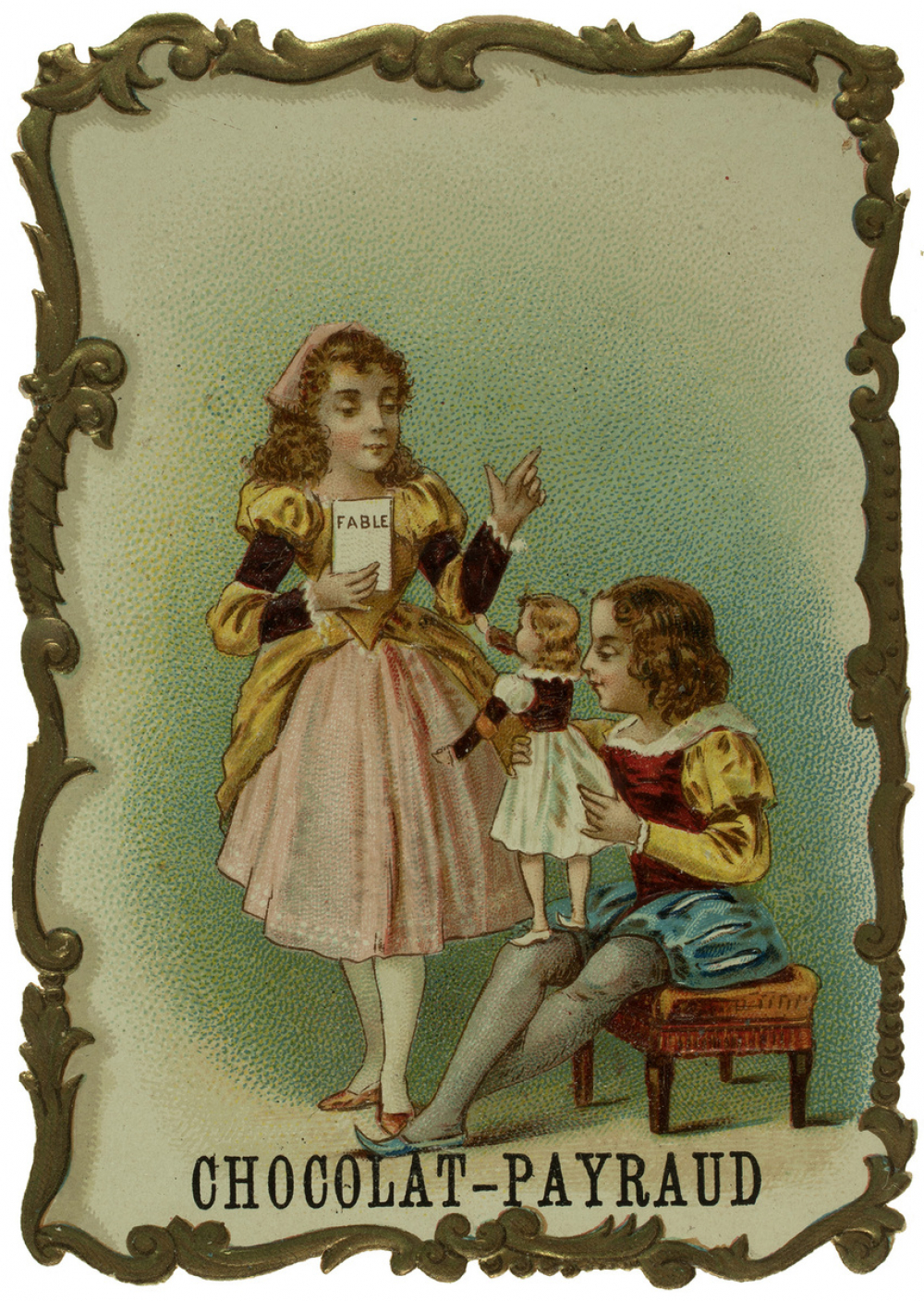 Carte réclame. Chocolat Payraud. Portrait de fillettes. 