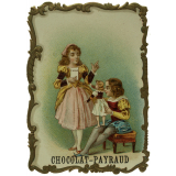 Carte réclame. Chocolat Payraud. Portrait de fillettes. 