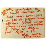 Camarades du Comité d'action du 6e. Nous vous avons pris un peu de papier pour affiches.