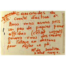 Camarades du Comité d'action du 6e. Nous vous avons pris un peu de papier pour affiches.