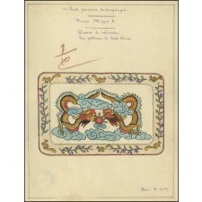 Cochinchine/Dessin de mémoire : un plateau en bois décoré.