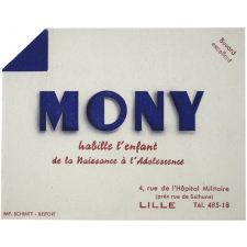 Buvard publicitaire. Mony habille l'enfant.