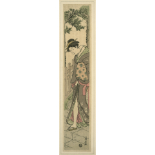 Estampe japonaise. Jeune femme descendant un escalier.