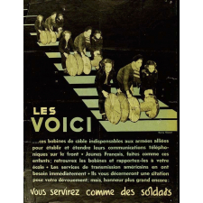 Les voici… ces bobines de câble indispensables aux armées alliées pour établir et étendre leurs communications téléphoniques sur le front.