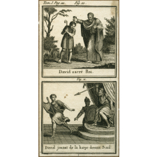 David sacré roi. David jouant de la harpe devant Saül.