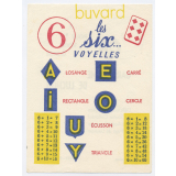 Buvard publicitaire. Sauba. Six. Les six voyelles.