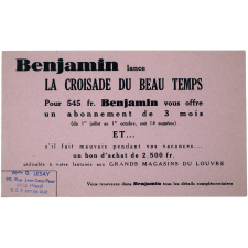 Buvard publicitaire. Benjamin lance la croisade du beau temps.