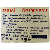 Nous rappelons Aux membres de l'atelier populaire tous les soirs l'A.G. à 19h.