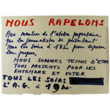 Nous rappelons Aux membres de l'atelier populaire tous les soirs l'A.G. à 19h.