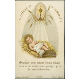 Image religieuse. La crèche et le tabernacle.