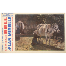 Buvard publicitaire. Chewing Gum Bell et Flan Mireille. Buvard N° 53. Jeune fille trayant une vache.