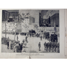 Funérailles de M. Littré, le 4 juin. Chapelle ardente. Service à l'église Notre-Dame-des-Champs. Passage du cortège sur le boulevard Montparnasse.