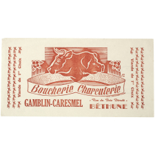Buvard publicitaire. Boucherie Charcuterie Gamblin-Caresmel (Béthune).