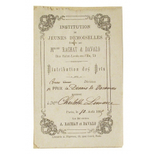 Ex-praemio . Institution de jeunes demoiselles dirigée par Melles Rachat & Davalo Rue Saint-Louis-en-l'Ile, 73.