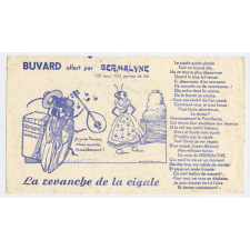 Buvard publicitaire. La revanche de la cigale. Germalyne.
