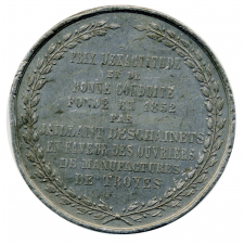 Médaille de prix d'Exactitude et de Bonne Conduite en faveur des ouviers de manufactures de Troyes. 