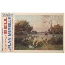 Buvard publicitaire. Chewing Gum Bell et Flan Mireille. Buvard N° 46. Paysage avec troupeau de moutons. 