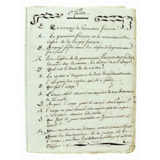 Cahier, commençant par ces mots: Qu'est-ce que la grammaire françoise? Du 26 mai 1788.