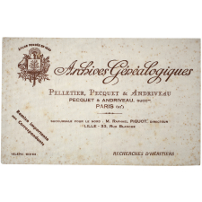 Buvard publicitaire. Archives Généalogiques. Pelletier, Pecquet & Andriveau.