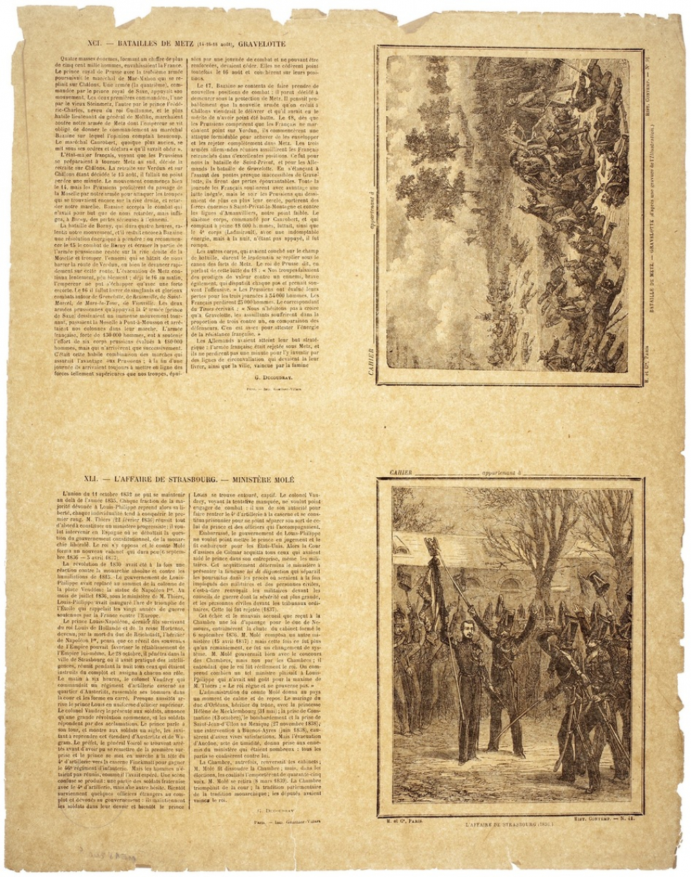 Bataille de Metz, Gravelotte (1871) - L'affaire de Strasbourg (1836) - Histoire contemporaine n°41 et 91.